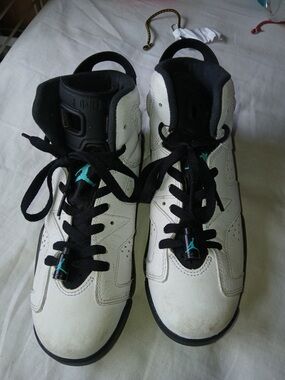 Kids White and Black Basketball Shoes with Teal Accent